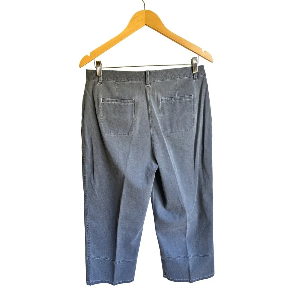 Chico's Women Gray Blue Ribbed Cotton Utility Shirt Jacket & Pant Set Size M